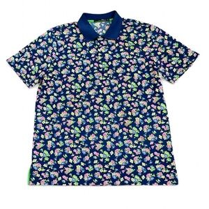 RLX Ralph Lauren Blue Multi Floral Polyester Blend Golf Polo
Shirt